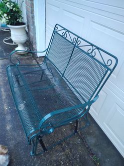 Used Garden Bench Rocking Glider  Patio Wrought Iron Mesh Rustic