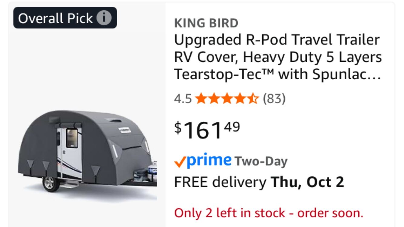 KINGBIRD R-POD Travel Trailer Cover 17-19” 330”L 93”W 78”H NEW!