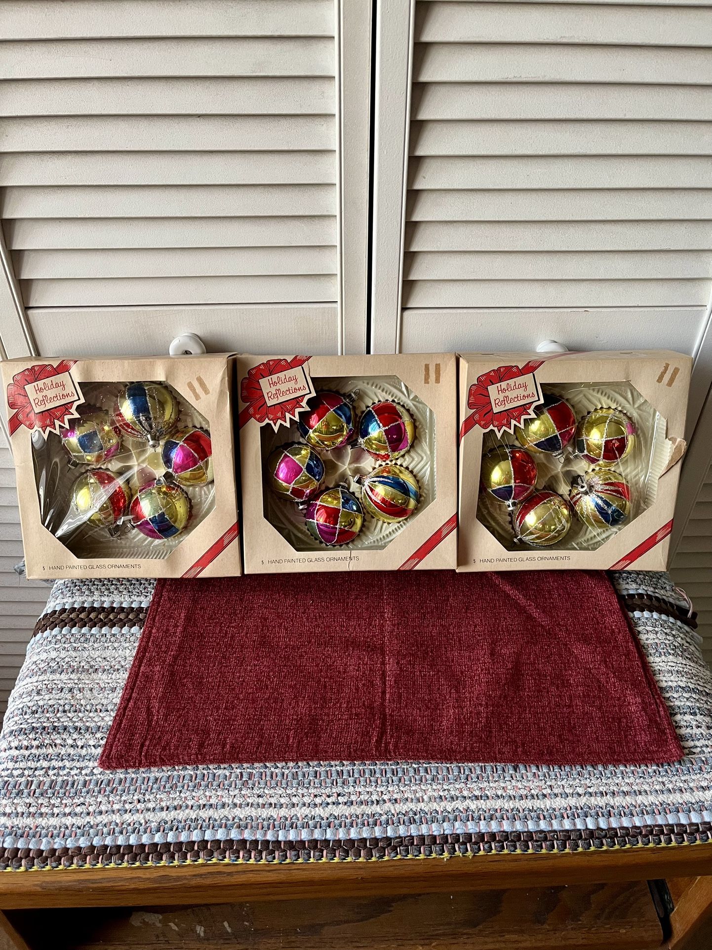 Vintage Holiday Reflections Hand Painted Glass Ornaments 3 Sets of 5