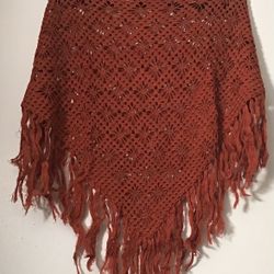 Women’s Red Multifunctional Hand Knitted Shawl/Poncho Theme 