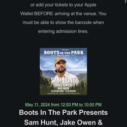 BOOTS IN THE PARK (FRESNO, CA) 2 TICKETS!!!