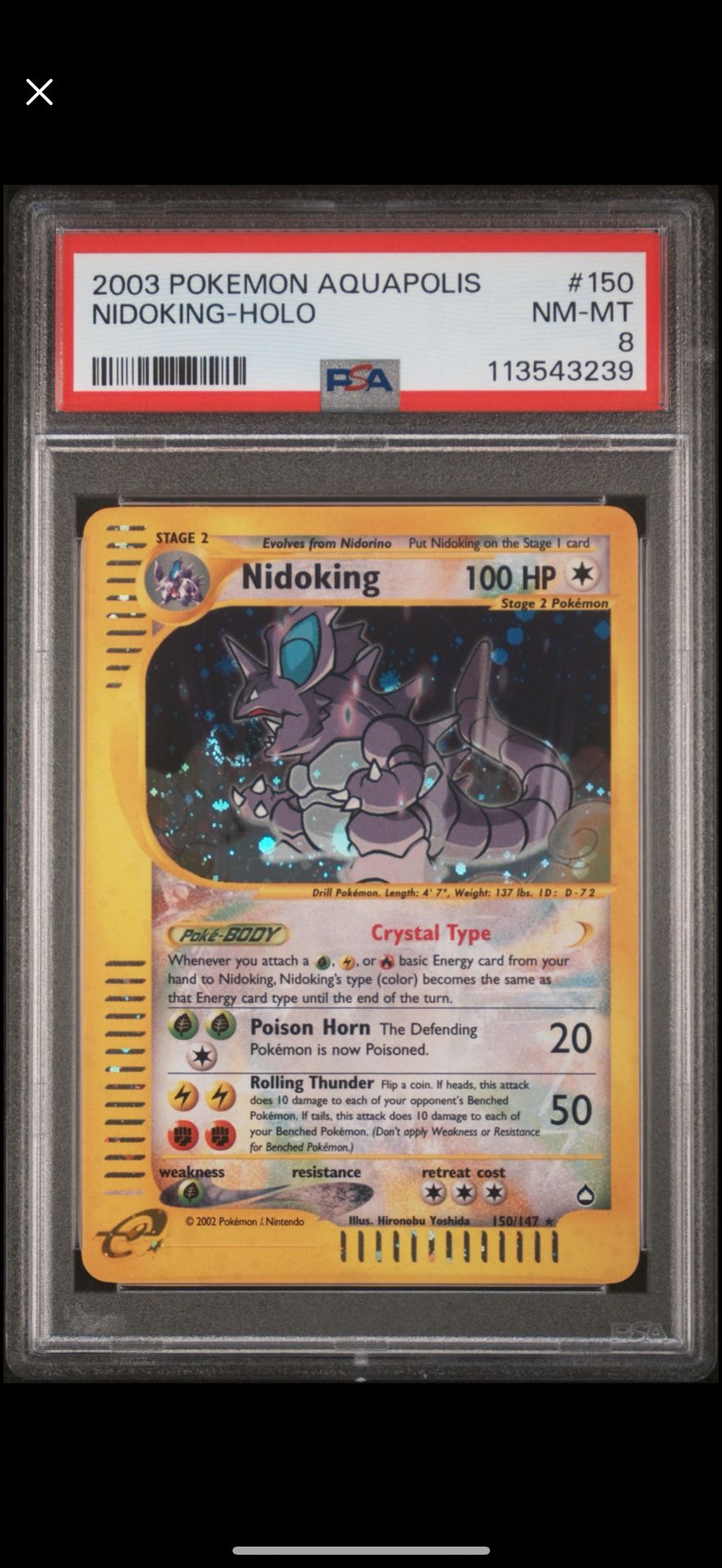 HEART SWIRL pokemon Crystal Nidoking 150/147 Aquapolis Holo TCG Card PSA 8