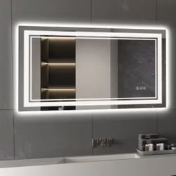 40 in. W x 24 in. H Rectangular Frameless LED Wall Mount Dimmable Anti-fog LED Bathroom Vanity