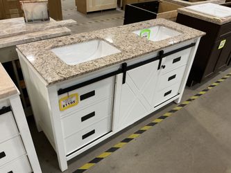 60”Mueble de tocador de baño Granja Blanco
