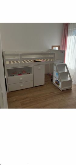 Twin loft bed with desk and mattress