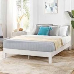 Queen Size White Solid Wood Platform Bed - New