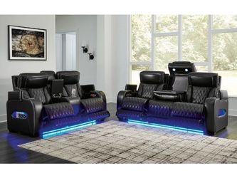 Genuine Leather Power Recliner set w/zero gravity mechanism, Massage & Much More