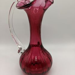 Rossi Art Glass Co Niagara Falls Canada Hand Blown Cranberry Pitcher