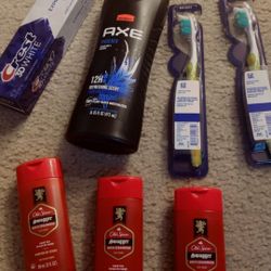 Newly purchased and BRAND new!  Take all for $10 only AXe body wash (473 ml) Crest Toothpaste (107 g) 3 old Spice body wash ( 89ml each) 2 Oral b toot