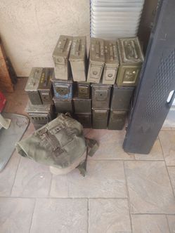 18 Army Ammo Boxs, Case and army bag