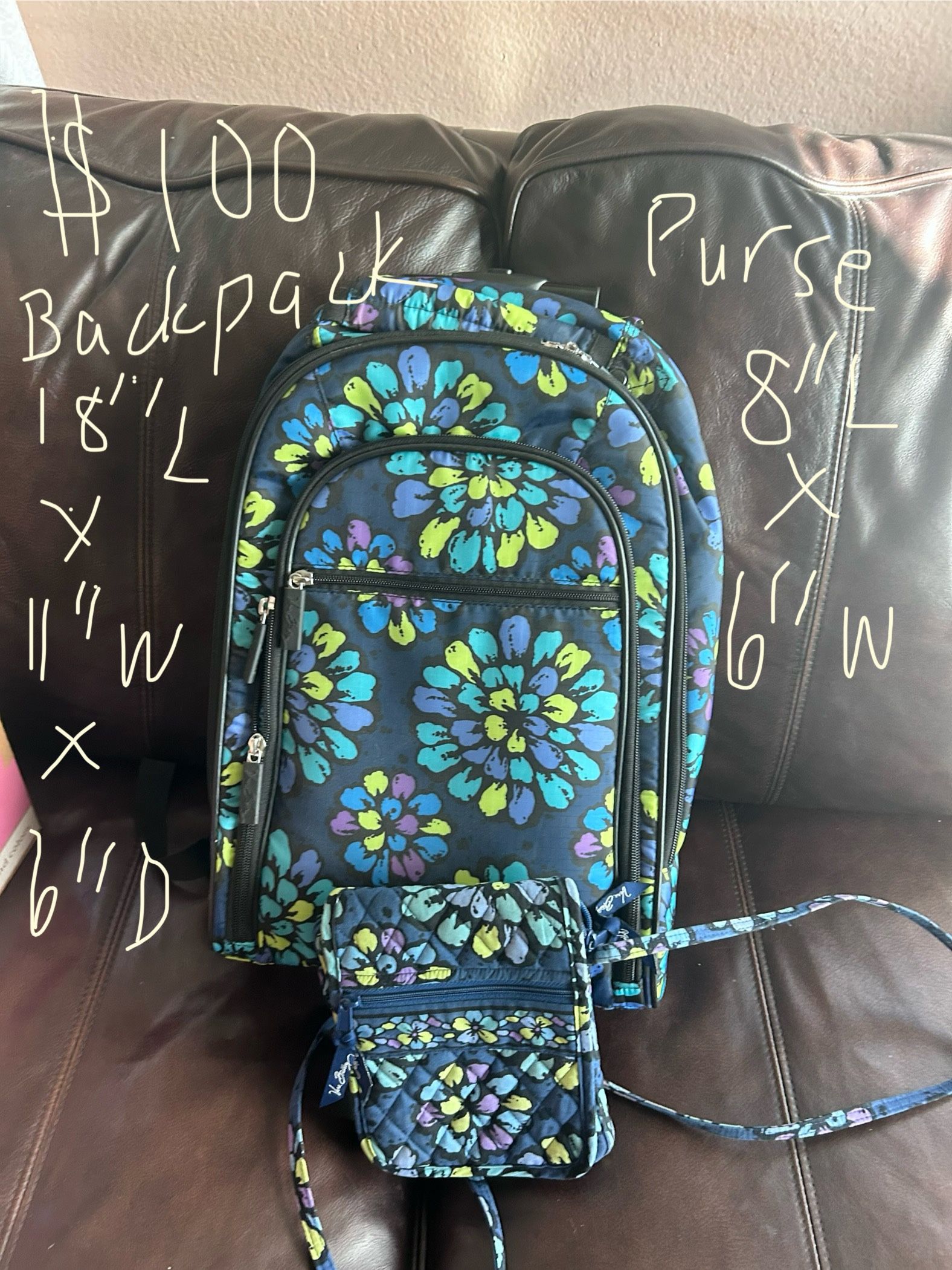 Vera Bradley Rolling Backpack And Travel Purse