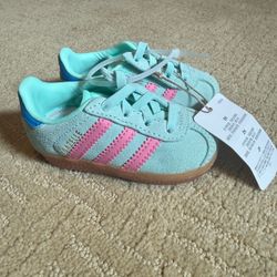 NEW Baby Adidas Gazelle Size 4 kids/toddler Mint and Pink