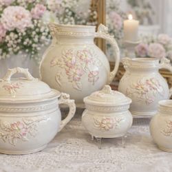 Antique 1890's Haynes Ware Toulon Baltimore Pottery Floral 5-Piece Set