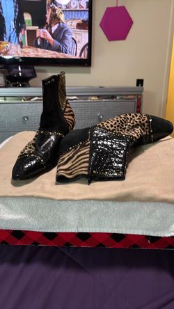 Vintage Leather Ankle Boots with Gold Studs