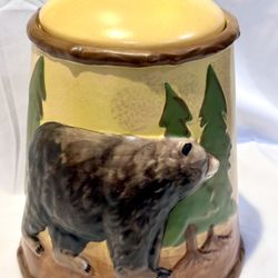 Expressions Rustic Bear Cookie Jar Large Pottery Stoneware Farmhouse Cabin Style