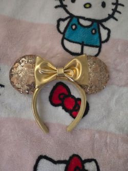 Disney Parks Minnie Mouse Sequined Gold Holiday Ears Headband