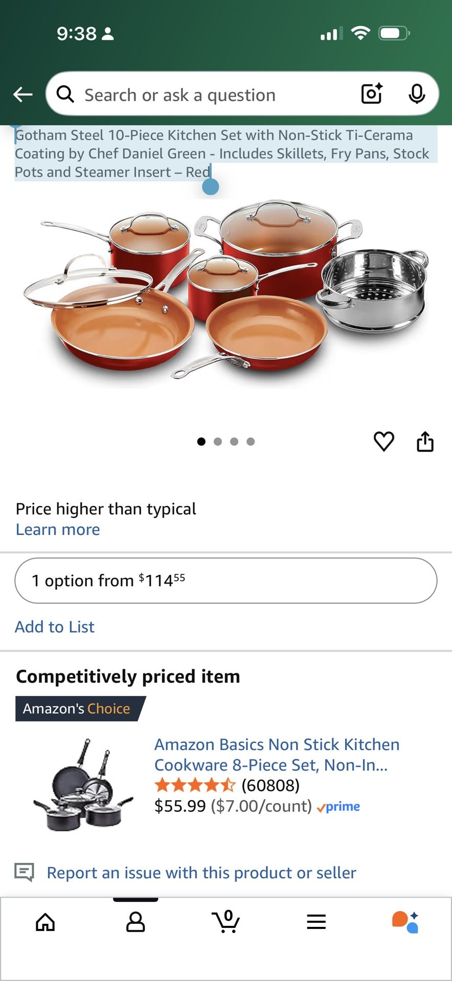 Kitchen 10 Piece Nonstick Induction Cookware Set Includes Lids Frying and Roasting Pans Accessories Gold Aluminum Oven Safe