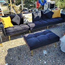 Black Sofa With Foot Rest And 2 Coffee Tables