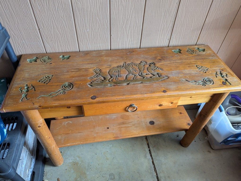 Southwestern Kokopelli Mexican Wood Distressed Rustic Country Entry Console Table