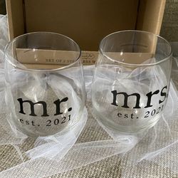 2021 Mr. &Mrs. Stemless Wine Glasses