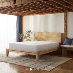 King Size Silk and Snow Wooden Bed Frame with Headboard 