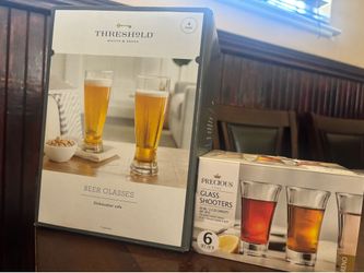 Tall beer glasses and shot glasses brand new