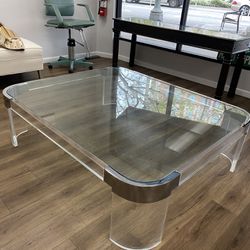 1970s Charles Hollis Jones Chrome and Lucite Waterfall Coffee Table