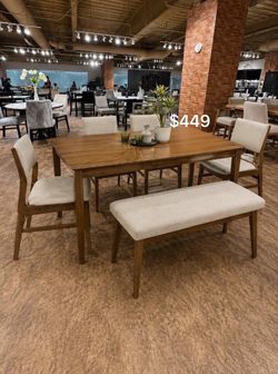 Stunning table set with bench walnut finished