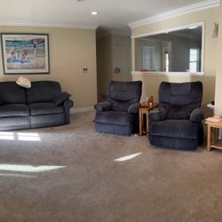 Two Lazy Boy Recliners & One Lazy Boy Sofa Recliner plus Two Tables