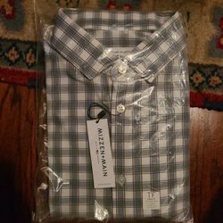 Mizzen + Main XL Plaid Grey And White Shirt
