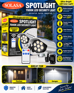 Solasa Security Spotlight 7000K LED Solar Ultra Bright Motion Activated To 25ft