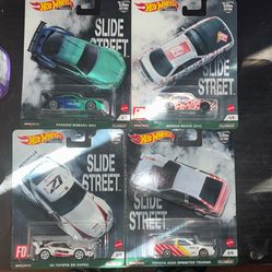 Hot Wheels Slide Street Lot (Toyota GR SUPRA, TOYOTA AE86, Pandem Subaru BRZ, NISSAN SILVA S14)
