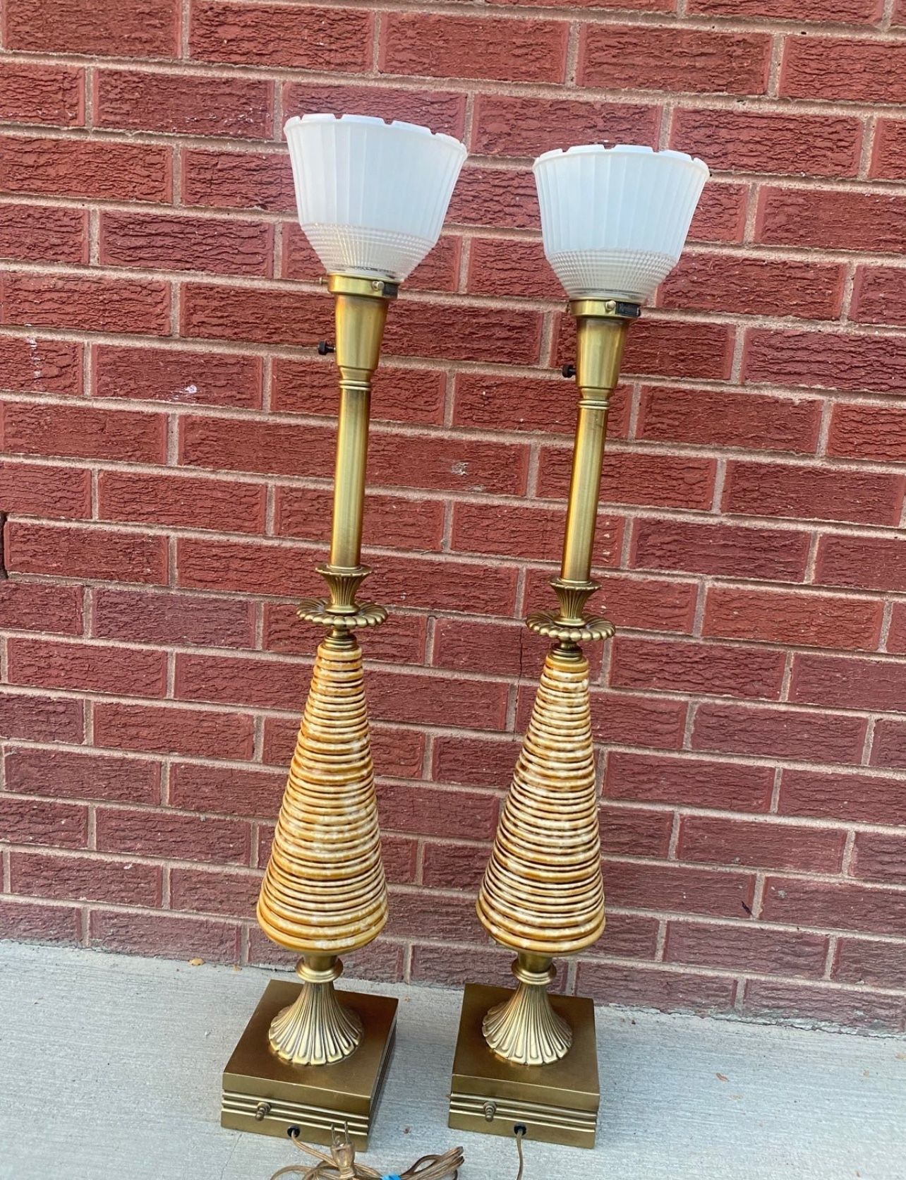 Rare Vintage 2 Matching REMBRANDT Brass and glass lamps  37” inches tall
