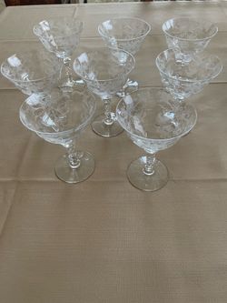Vintage Etched Crystal Goblets - Set of 8