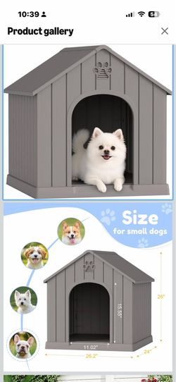 Dog House Outdoor Indoor for Small Medium Dogs, Sturdy Plastic Waterproof Doghouse with Air Vents and Elevated Floor, Easy Clean and Assemble (Grey, 2