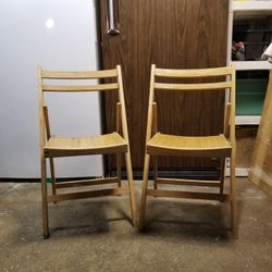 2 Set MCM Slatted Wood Special Event Folding Chairs Deck Dining Nook Occasional