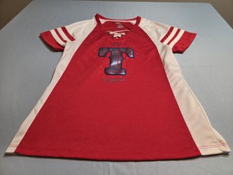 Womens MEDIUM  Majestic Red Texas Rangers MLB Vneck Jersey Top