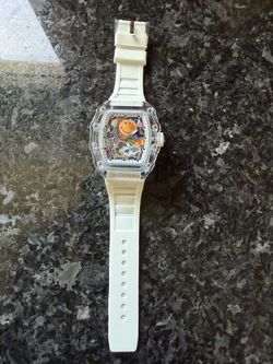 Clear Case Smiley Face Dial Watch White Strap