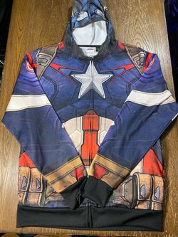 Marvel Avengers Men Sz M Captain America Full Zip Mask Hoodie Costume Sweatshirt
