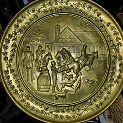 Brass Collectable Wall Plate -  English Fox Hunting Scene 