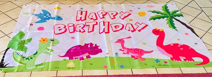 Girl pink dinosaur happy birthday banner