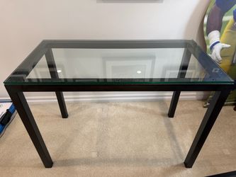 Tall Glass Top Console Table with Metal Frame