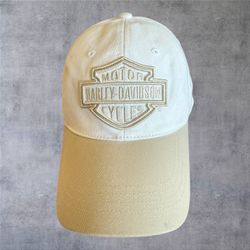 Vtg 2005 Harley Davidson Hat White Tonal Bar & Shield Logo Biker Cap Y2K