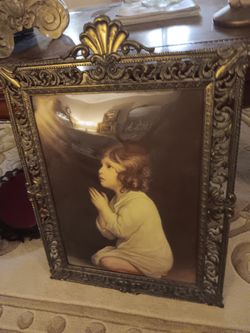 Antique Praying girl Beveled Glass