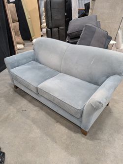 Classic Light Blue-Grey Fabric Sofa with Rolled Arms