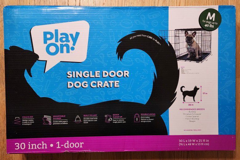 Play On Single Door Dog Crate, M 30Lx19Wx21H