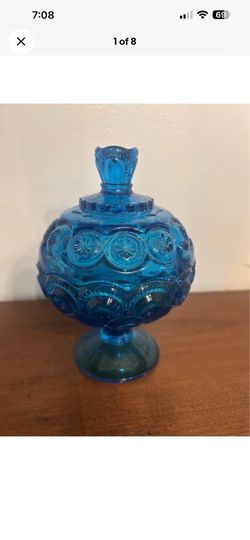 Vintage LE Smith moons and star blue candy dish, trinket dish