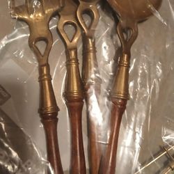 Antique French Brass & Wood Utensil Set