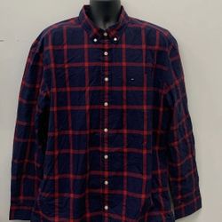 NWOT Tommy Hilfiger Men's Blue/Red Plaid Long Sleeve Dress Shirt Sz XXL