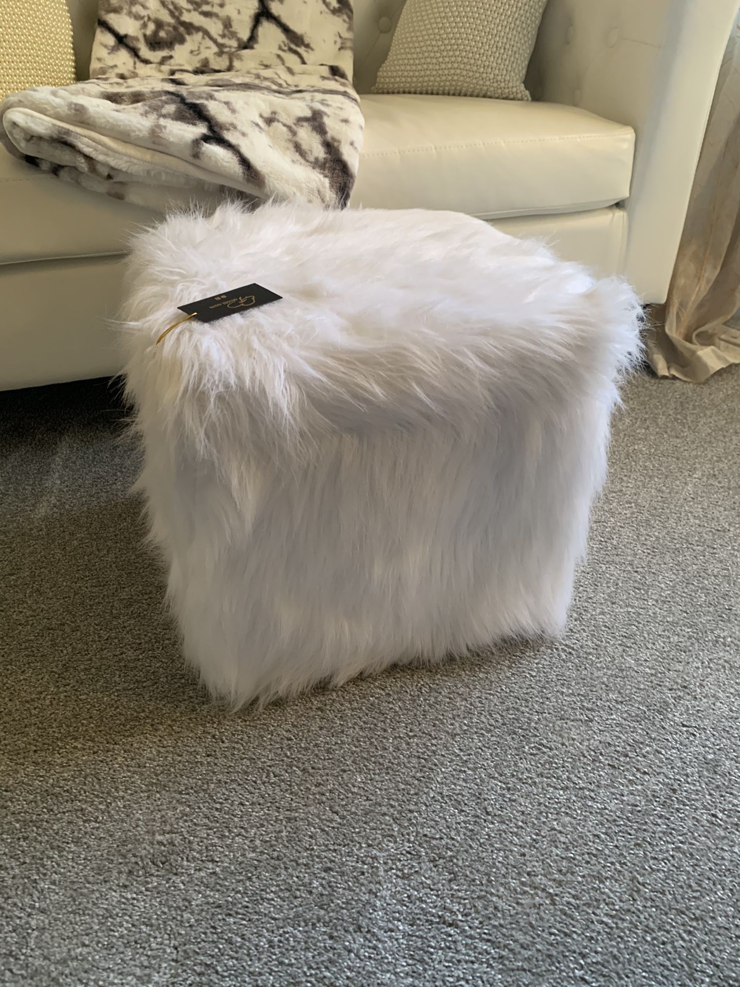 White Faux Fur Footstool